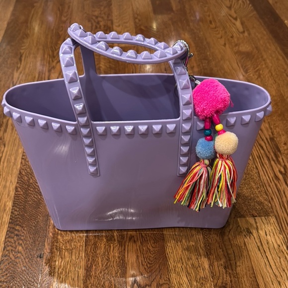 Girl’s Lavender Studded Jelly Tote with Colorful Tassels